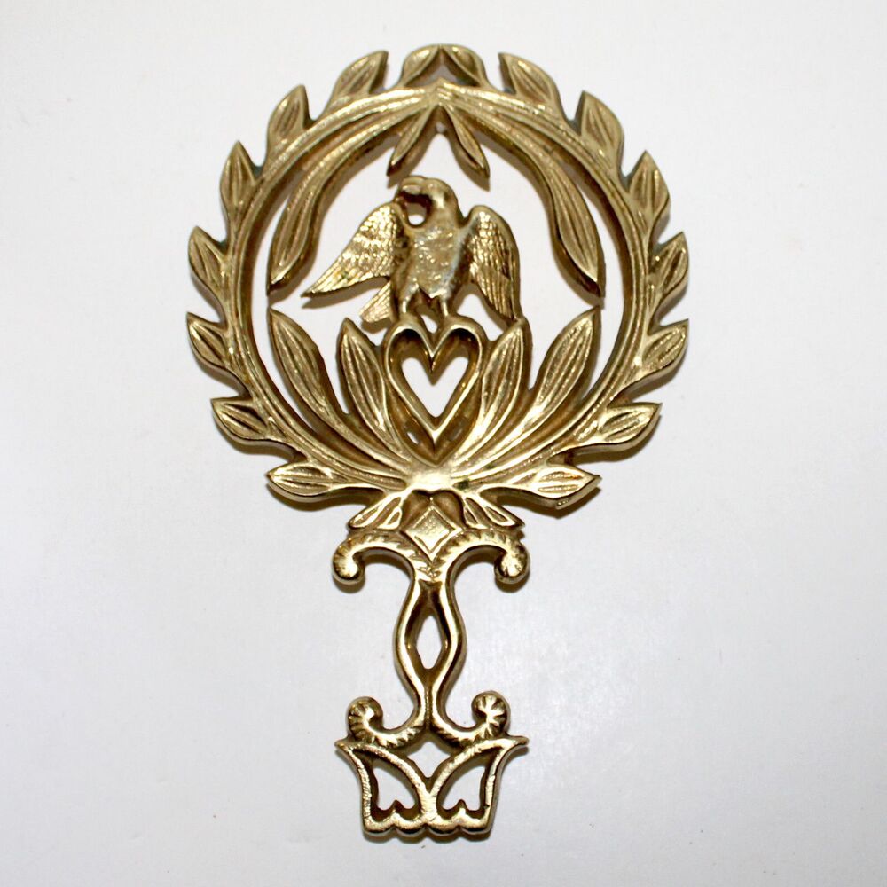 Vintage Brass Trivet Eagle on Heart decor Colonial Virginia metal